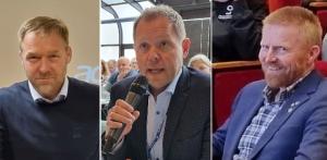 TERNINGKAST NULL: Fra venstre: Per Einar Sand, NLF Buskerud - Frode Bjønnes, NLF Telemark  og Henning Hansen, NLF Vestfold. Alle de tre fylkeslederne gir regjeringen terningkast null for statsbudsjettet 2023. Foto: NLF           