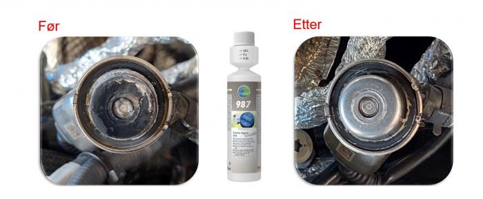 FORSKJELL: Her ser dere hvordan det ser ut før og etter tilsetting av det nye rensemiddelet. Foto: Tunap