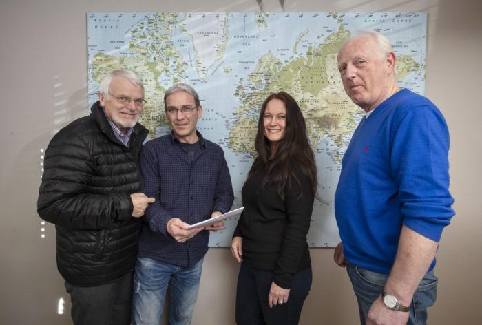 De har hele Europa som sitt nedslagsfelt. Fra venstre ser vi daglig leder Magne Årvik, Viggo Nilsen, Cathrine Henriksen og Kai Jubskås. Foto: Werner Juvik