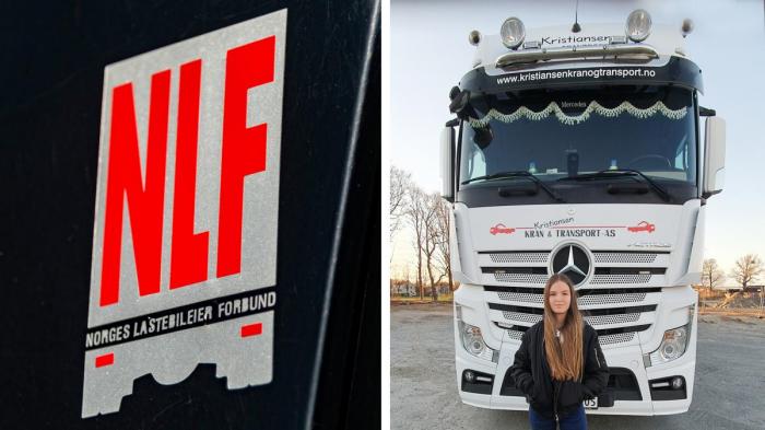 Stolt: Per Esben Kristiansen skryter gjerne av NLF-medlemskapet, og har får laget egne NLF-klistremerker som matcher lastebilens farger. Datteren til Per Esben og Yvonne, Elizabet (17), har vært med på samlinger i mange år, og er selvsagt NLF-medlem.