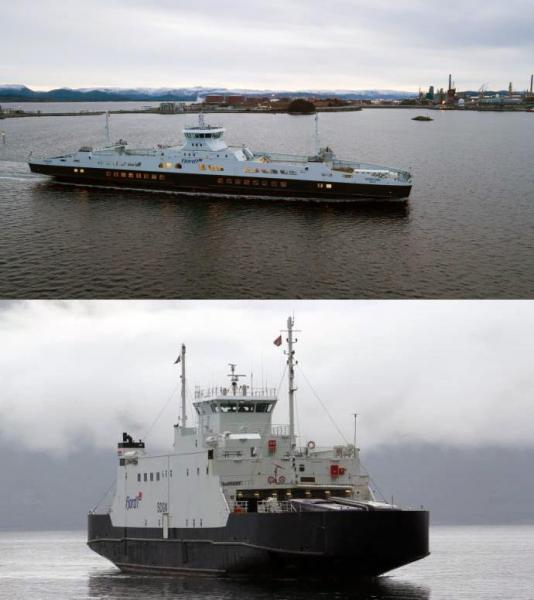 ØKT FERGEKAPASITET: Fra mandag morgen settes MF Sogn (nederst) inn som ekstraferge. MF Storfjord (øverst) vil betjene fergesambandet på nattestid. Foto: Fjord1