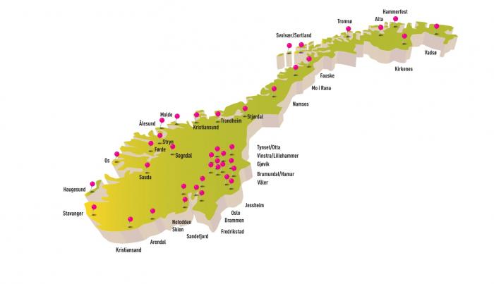Her er alle stedene som skal besøkes.