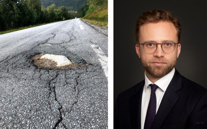 Kommunal- og moderniseringsminister Nikolai Astrup (H) mener regjeringen har prioritert fylkesvegene, med 1,5 milliarder i tildelinger for 2020. Samtidig understreker han at det er fylkene som har ansvaret for hvordan midlene fordeles. Foto: Oddbjørn Karlsen (fylkesveg) og Sturlason, Utenriksdepartementet og