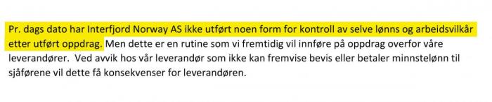I dette svarbrevet til Arbeidstilsynet er bedriften tydelige på at det aldri har vært praktisert påseplikt. Foto: Faksimile, Arbeidstilsynet