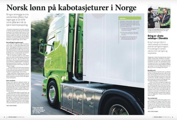 Allerede i 2015 skrev Posten Norge om reglene for minstelønn ved kabotasje i sitt interne magasin «Vi i Posten & Bring». Likevel ble det ikke iverksatt systemer for å ivareta dette, innrømmer nå direktør Robert Lona i et brev til Arbeidstilsynet. Faksimile: Vi i Posten & Bring