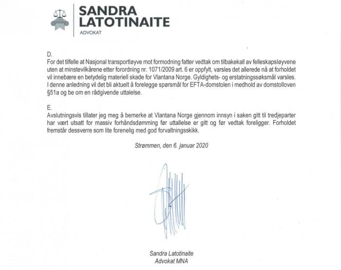 Vlantana Norge varsler i sin tilbakemelding til Statens vegvesen blant annet erstatningskrav knyttet til tapt inntekt.